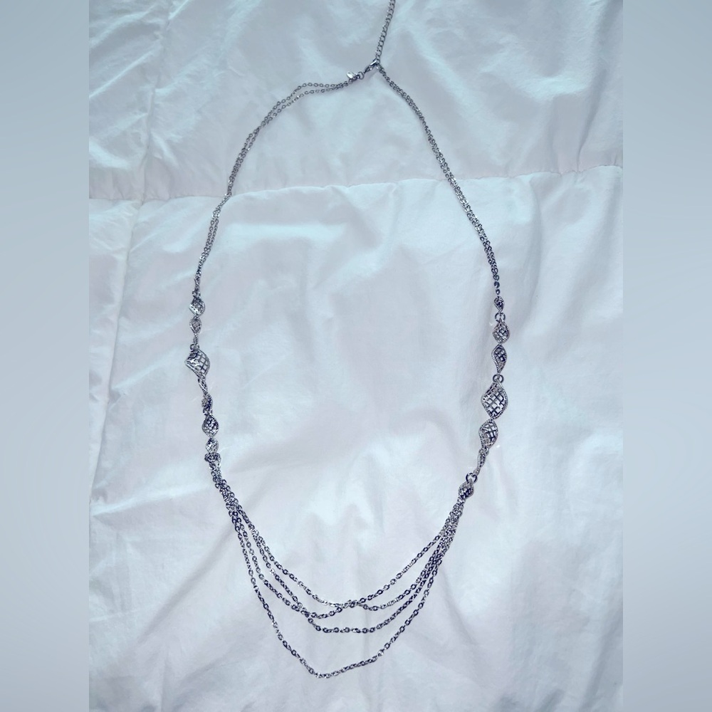 Lia Sophia long silver chain filigree necklace